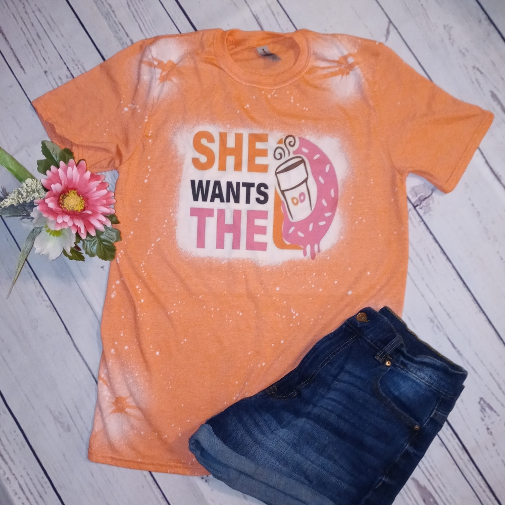 She want the Dunkin shirt